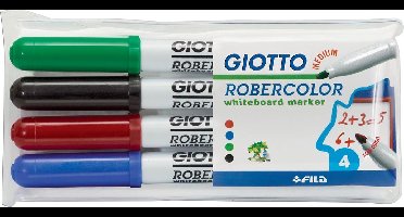 Giotto Robercolor whiteboardmarker, medium, ronde punt, etui met 4 stuks in geassorteerde kleuren 20 stuks
