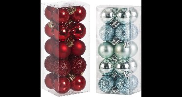 Kleine kunststof kerstversiering 40x stuks set en 3 cm kerstballen in het mintgroen en rood - Voor kleine kerstbomen