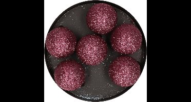 Cosy & Trendy Kerstballen - 6x st - donker roze - glitters - D6 cm - kunststof - kerstversiering