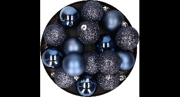 Kerstversiering set glitter/mat/glans mix kerstballen in het donkerblauw 6 en 8 cm pakket - 36x stuks