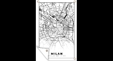 Tuindecoratie Milaan - Stadskaart - Zwart Wit - Plattegrond - Kaart - 40x60 cm - Tuinposter - Tuindoek