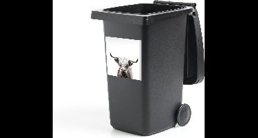 Container sticker Portret Schotse Hooglander - Schotse koe - Zwart Wit - 40x40 cm - Kliko sticker