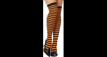 Atosa Carnaval verkleed gestreepte verkleed kousen voor dames - oranje/zwart - one size - heksen