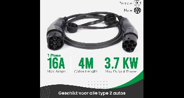 Ratio laadkabel - 1 fase 16 Ampère - 4 meter type 2