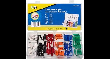 Topgear Assortimentbox steenzekeringen - 120 stuks - diverse ampères - compact en handig