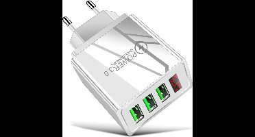 DrPhone Q5 Thuislader - 3 Poorten met Digitale Display - USB 3.1A – Geschikt voor Tablets / Smartphones - Oplader - Wit