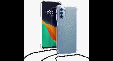 Hoesje geschikt voor Moto G41 Hoesje transparant silicone met Koord - Hoesje geschikt voor Moto G31 hoesje met koord - hoesje Hoesje geschikt voor Moto G41 / G31 hoesje met koord draagkoord TPU backcover - Zwart