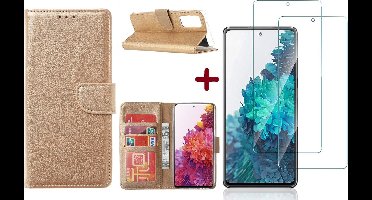 Hoesje Geschikt Voor Samsung Galaxy S20 FE 2022 hoesje - bookcase Goud - Galaxy S20 FE wallet case portemonnee hoesje - S20 FE book case hoes cover Met 2X screenprotector / tempered glass