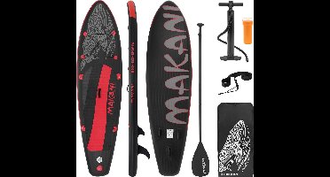 Stand Up Paddle opblaasbaar SUP Board Makani 320x80x15 cm in zwart/rood gemaakt van PVC inclusief pomp en draagtas
