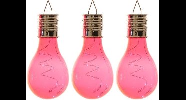 3x Buiten/tuin LED rood lampbolletje/peertje solar verlichting 14 cm - Tuinverlichting - Tuinlampen - Solarlampen zonne-energie
