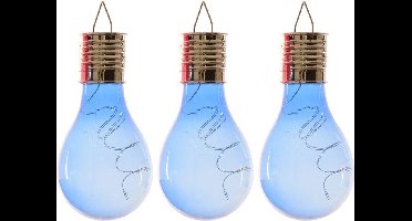 3x Buiten/tuin LED blauw lampbolletje/peertje solar verlichting 14 cm - Tuinverlichting - Tuinlampen - Solarlampen zonne-energie