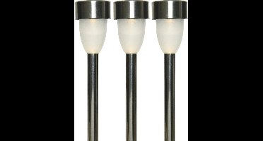 Tuinlamp LED solar - 3x - warm wit - RVS/kunststof - 26 cm - type Nova