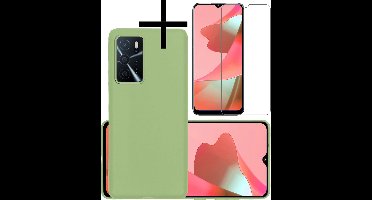 Hoesje - Met Screenprotector - Geschikt voor OPPO A16 - Sterk & Shockproof - Back Cover - Siliconen Case - Telefoon Hoes - Groen