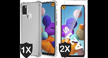 Hoesje geschikt voor Samsung Galaxy A21s - Transparant Shock Proof Case + 2x Screen Protector Glas