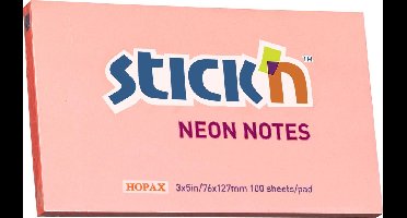 Stick'n sticky notes - 76x127mm, neon roze, 100 memoblaadjes