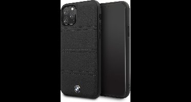 BMW Backcover hoesje - Horizontal Lines - iPhone 11 Pro - Real Leather - Zwart