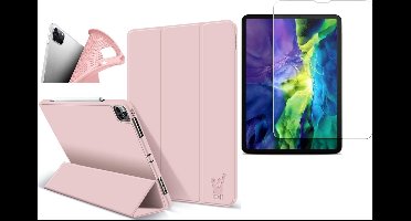 Hoes + Screenprotector geschikt voor iPad Pro 2020 11 inch - Smart Book Case Hoesje Roségoud