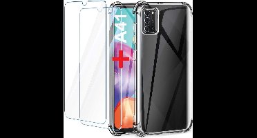Screenprotector Geschikt voor Samsung Galaxy A41 Anti Shock Hybrid Case + 2x Glazen Screenprotector