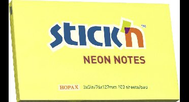 Stick'n sticky notes - 76x127mm, neon geel, 100 memoblaadjes