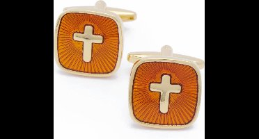 Manchetknopen - Kruis Rood met Goud Vierkant