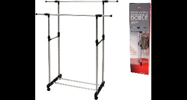 Gerimport Kledingrek - verrijdbaar - dubbele stang - 90 x 146/92 x 160 cm - Kleding opbergers/opbergen - Kledingrekken