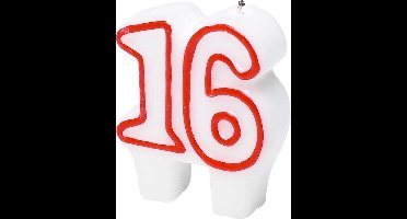 Party Time Verjaardagskaars Cijfer 16 Wit/rood 7 Cm