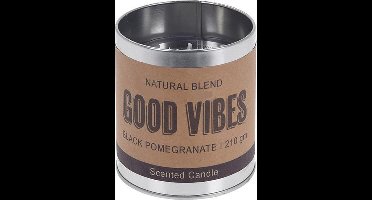 Geurkaars - in blik - pome granate met tekst Good Vibes - geurkaarsen