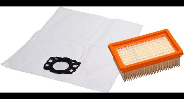 Geschikt voor KARCHER. 4 stuks Stofzuigerzakken en Vlakfilter KFI4410 Stoffklasse M voor WD4, WD5, WD6, MV4, MV5, MV6, Synthetisch. COVAKO Merk