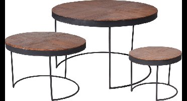 Home & Styling 3-delige Bijzettafelset - teak hout tablel - mozaik design