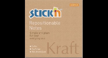 Stick'n sticky notes - memoblok - 76x76mm - kraft papier - 100 memoblaadjes