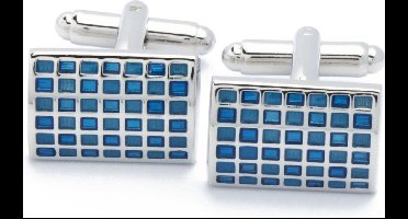 Manchetknopen - Rechthoek met Blauwe Emaille Vakjes