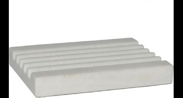 Marmeren zeepbakje - wit en rechthoekig met groeven - stenen zeep schaaltje / zeep plankje / zeep houder / zeep bakje