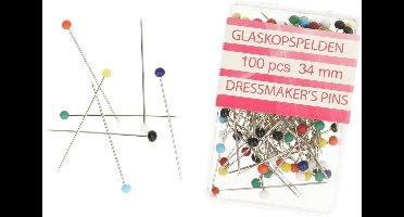 Kleermakers glaskopspelden 100 stuks 34mm