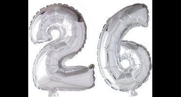 Folieballon 26 jaar zilver 86cm