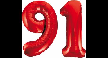 Folieballon 91 jaar rood 86cm