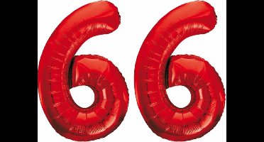 Folieballon 66 jaar rood 86cm