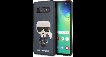 Blauw hoesje van Karl Lagerfeld - Backcover - Ikonik - Leer en TPU - Galaxy S10 - Full Body
