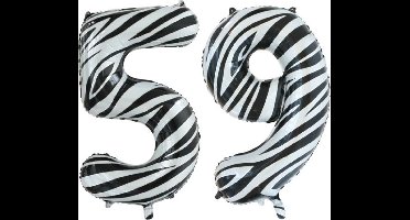 Folieballon 59 jaar zebra 86cm