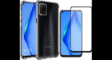 Hoesje geschikt voor Huawei P40 Lite en Screenprotector - Transparant Shock Proof Case + Full Screen Protector Glas