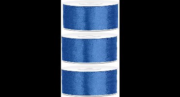 3x Hobby/decoratie helderblauwe satijnen sierlinten 2,5 cm/25 mm x 25 meter - Cadeaulinten satijnlinten/ribbons - Helderblauwe linten - Hobbymateriaal benodigdheden - Verpakkingsmaterialen