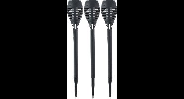 3x grundig solar tuinlamp fakkel - vlam effect - zwart - 48 cm - op steker - tuinverlichting - zonne-energie