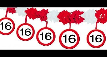 Set van 3x stuks verkeersbord verjaardag slinger 16 jaar thema van 4 meter - Feestartikelen/versiering