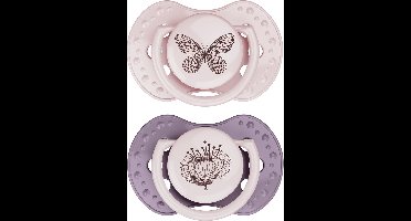 Difrax LOVI Dynamische Fopspeen 3 tot 6 Maanden - Roze & Paars - 2 Stuks, Siliconen Speen, Gemakkelijk te Accepteren