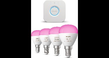 Philips Hue Starterspakket - E14 - met 4 Kogellampen - Wit en Gekleurd Licht - Incl. 1 Hue Bridge - Hue White and Color Ambiance