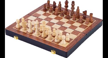 Schaakspel Deluxe Inklapbaar – Houten Schaakset van Essenhout – Luxe Bruin Schaakbord 30 x 30 x 5,5 cm – Opklapbaar & Compact – Engelhart Games