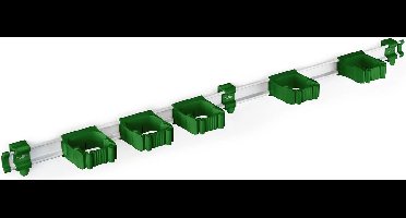 Toolflex Bezemhouder en Tuingereedschap Ophangsysteem - Geschikt voor Ø15-35 mm Gereedschappen - Aluminium rail - 94cm - Incl. 5 gereedschapshouders en montagemateriaal - Groen