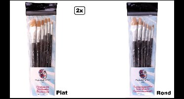 2x PXP Professional Colours penselen set recht en rond - schmink thema feest festival evenement fun penseel