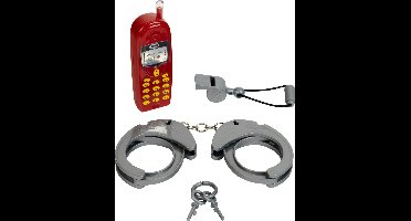 Klein Toys 3-delige politie set - handboeien, fluitje en mobiele speelgoedtelefoon - rood/grijs