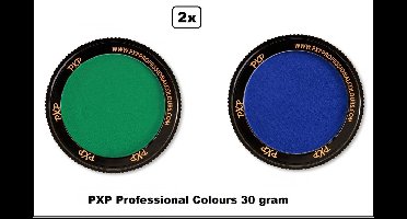 2x Set PXP Professional Colours schmink groen en blauw 30 gram - Schminken verjaardag feest festival thema feest