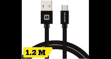 Swissten Gevlochten Micro-USB naar USB kabel - 1.2M - Zwart